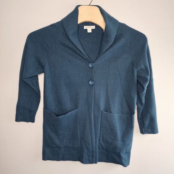 Coldwater Creek Women's Cardigan Teal Blue Duster  Knit‎ Pockets Size Petite M - Picture 1 of 7